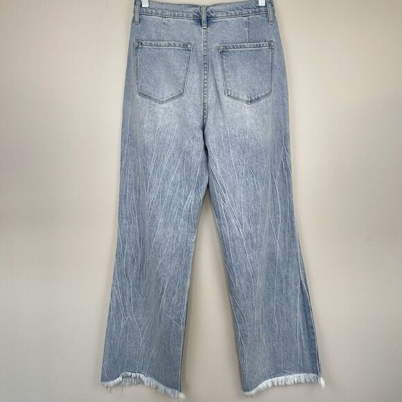 Kancan Estilo Jeans Womens Size 3/25 (26X31) Baggy Wide Leg Faded Blue Raw Hem - Picture 2 of 9